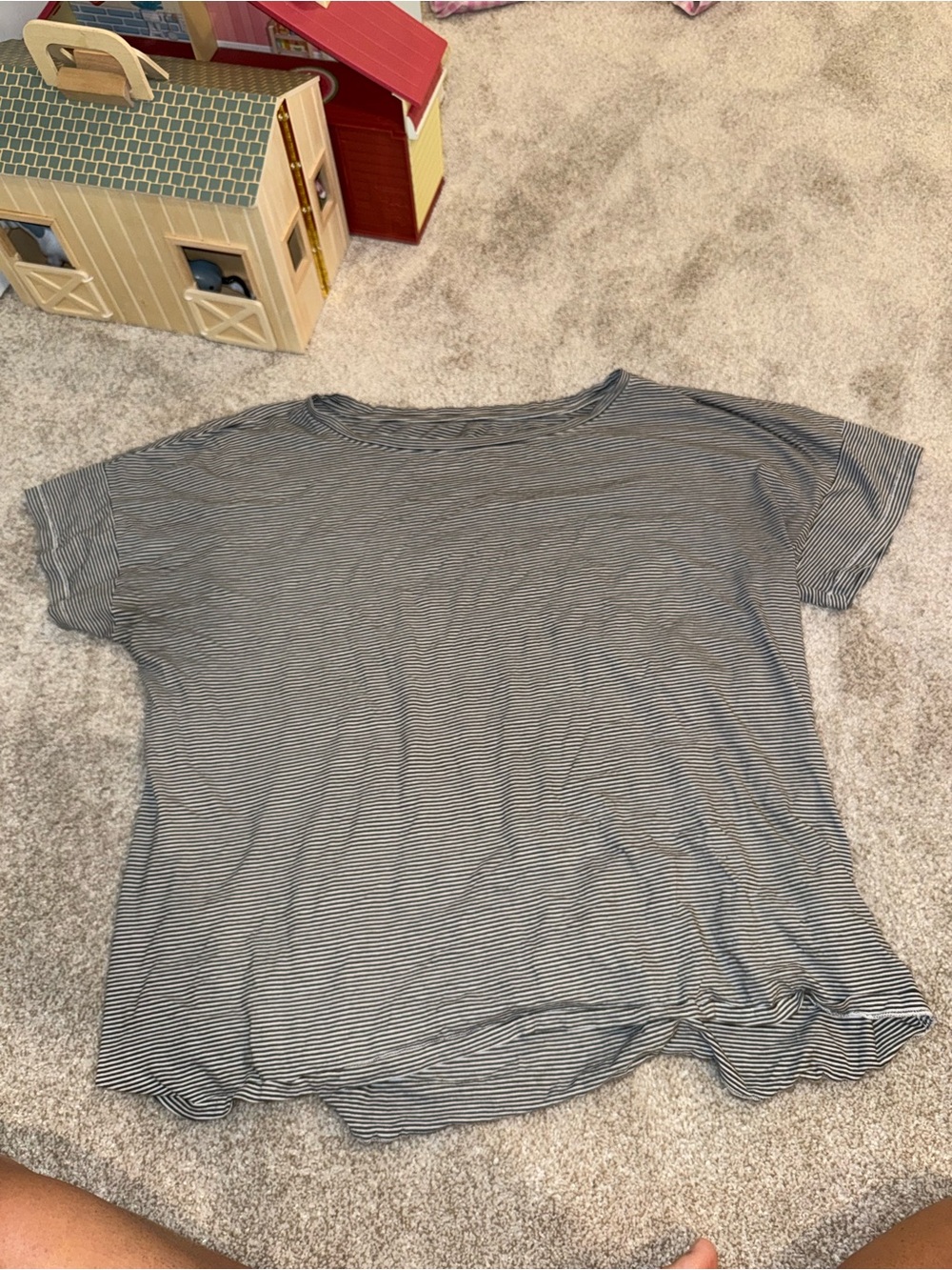 Eileen Fisher Gray and White Thin-Striped Short Sleeve Tee